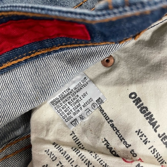 Tough JeanSmith vintage men size 28 patchwork embellished/whiskering jeans - Picture 10 of 12